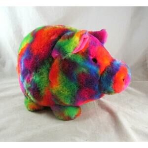 Jumbo 11" Plush Piggy Bank Coin Tie Dye Print Multi Color FAB NY